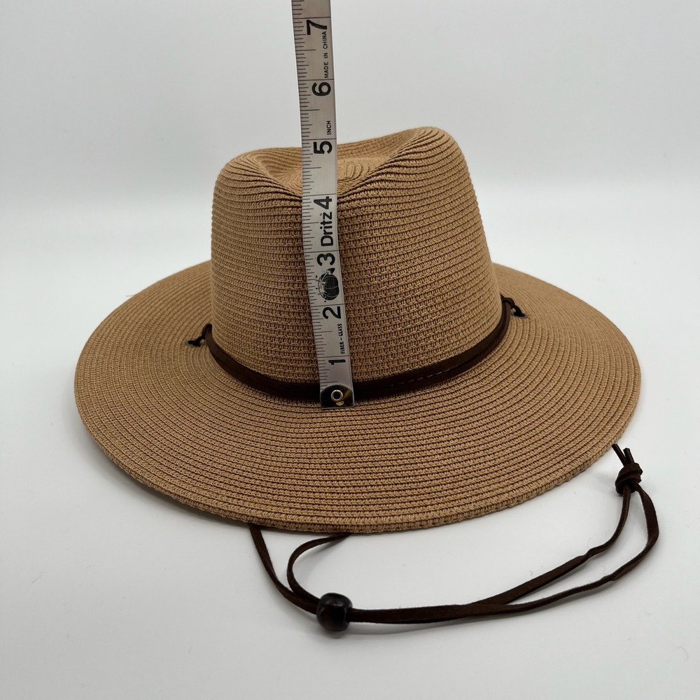 Summer Straw Sun Hat Womens Wide Brim Panama Fedora Beach Wind Lanyard UPF50+ - Picture 10 of 12